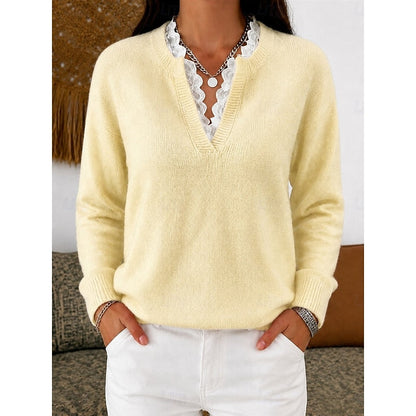 Women's Lace Trim Ribbed V Neck Top