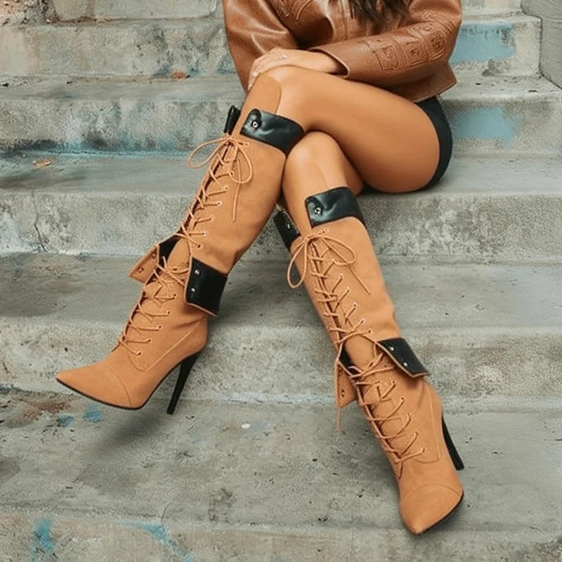 Women's Tie Front Stiletto Long Boots