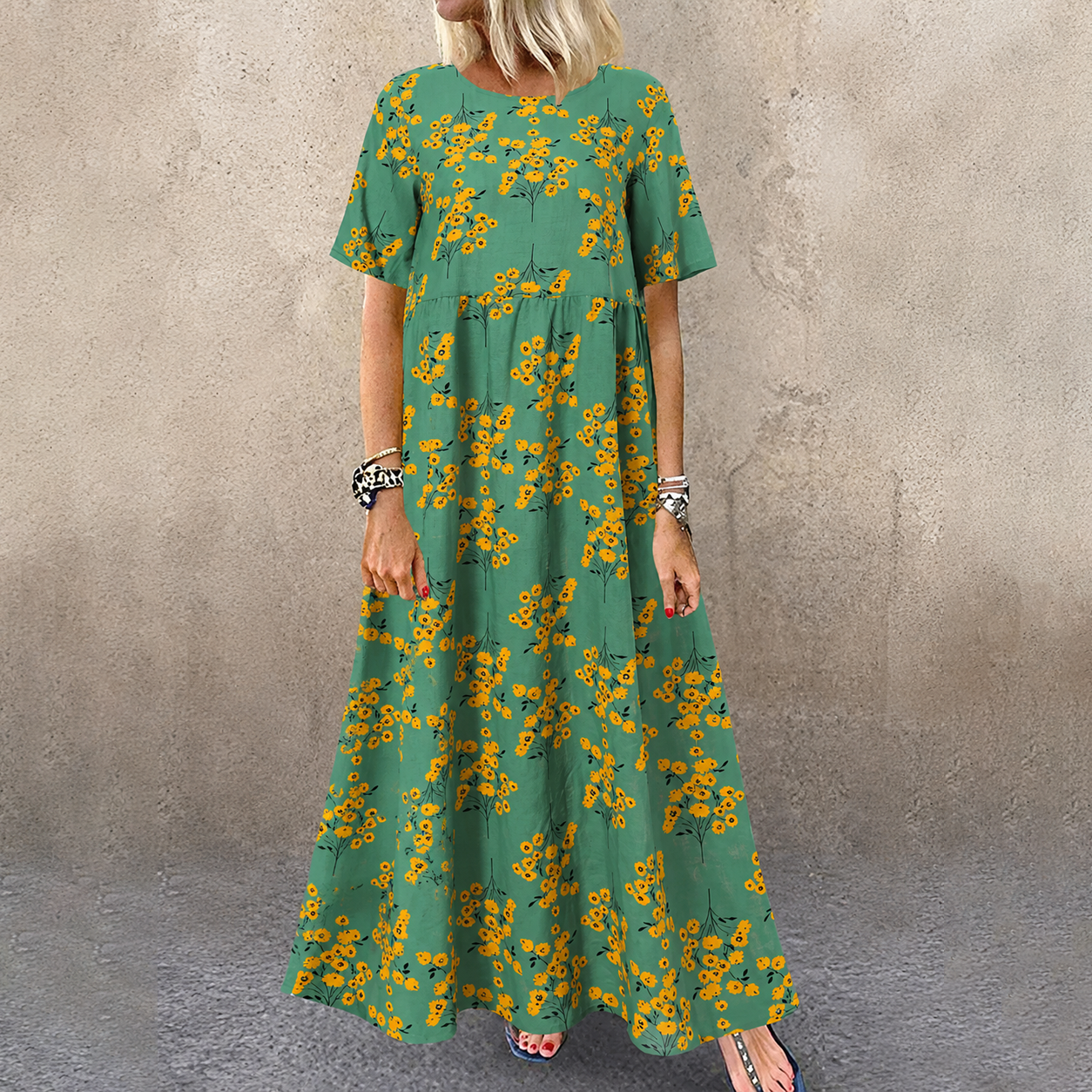 Damen Maxi Kleid mit Blumenmuster aus Baumwolle Jully