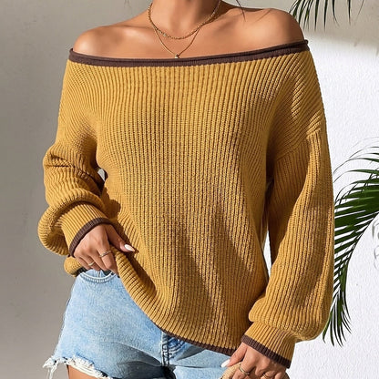 Women's Wide Neck Chunky Patchwork Sweater