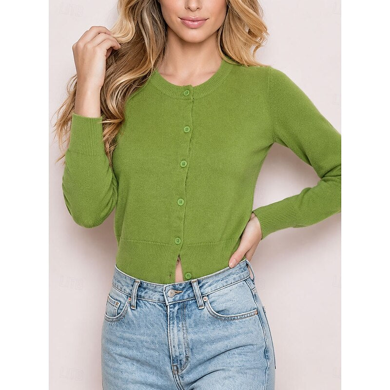 Women's Cropped Ribbed Button Knit Cardigan