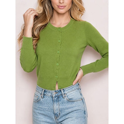 Women's Cropped Ribbed Button Knit Cardigan