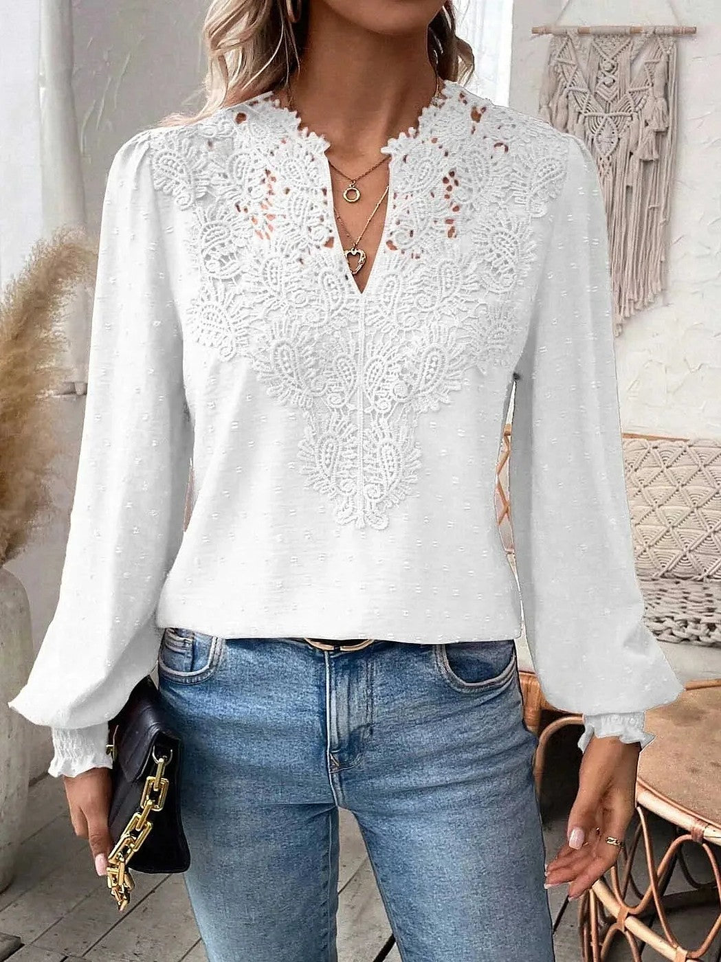 Women's Soft Knit Swiss Dot Puff Blouse