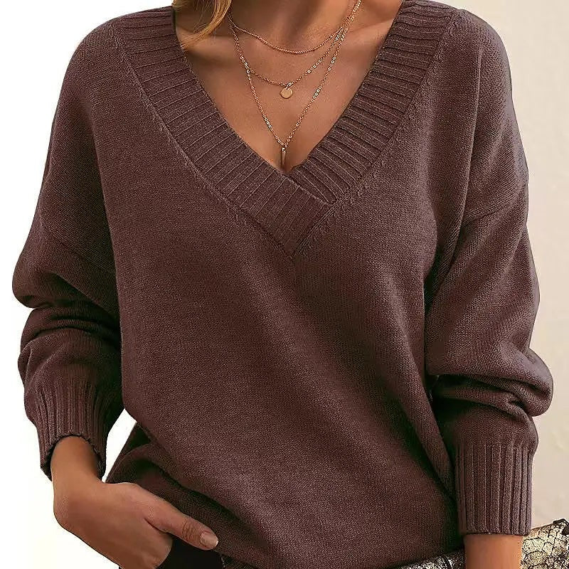 Women's Deep V Neck Wide Sleeve Sweater
