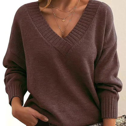 Women's Deep V Neck Wide Sleeve Sweater