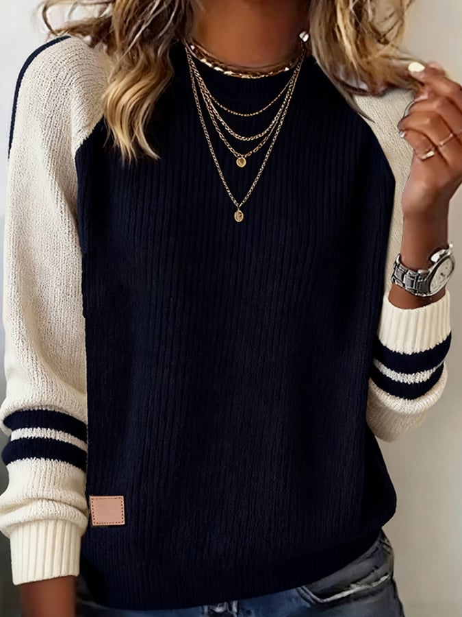Women's Color Block Crewneck Winter Sweater