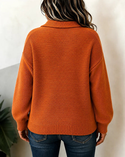 Women's Cable Knit Polo Sweater Button Placket