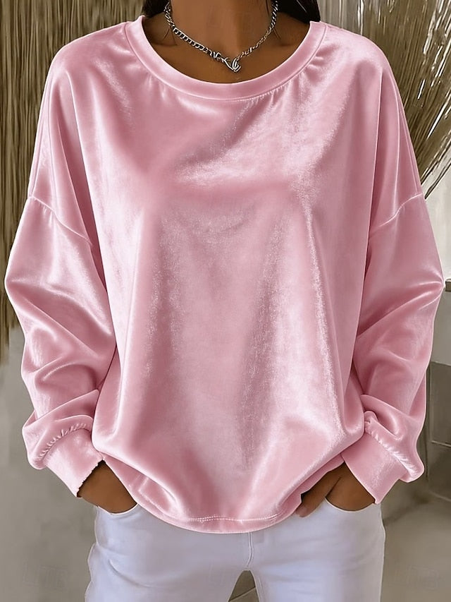 Women's Round Neck Fleece Sweatshirt Top