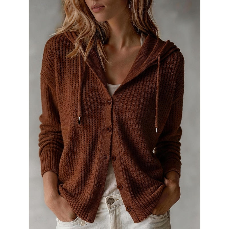 Women's Waffle Knit Hooded Button Shacket