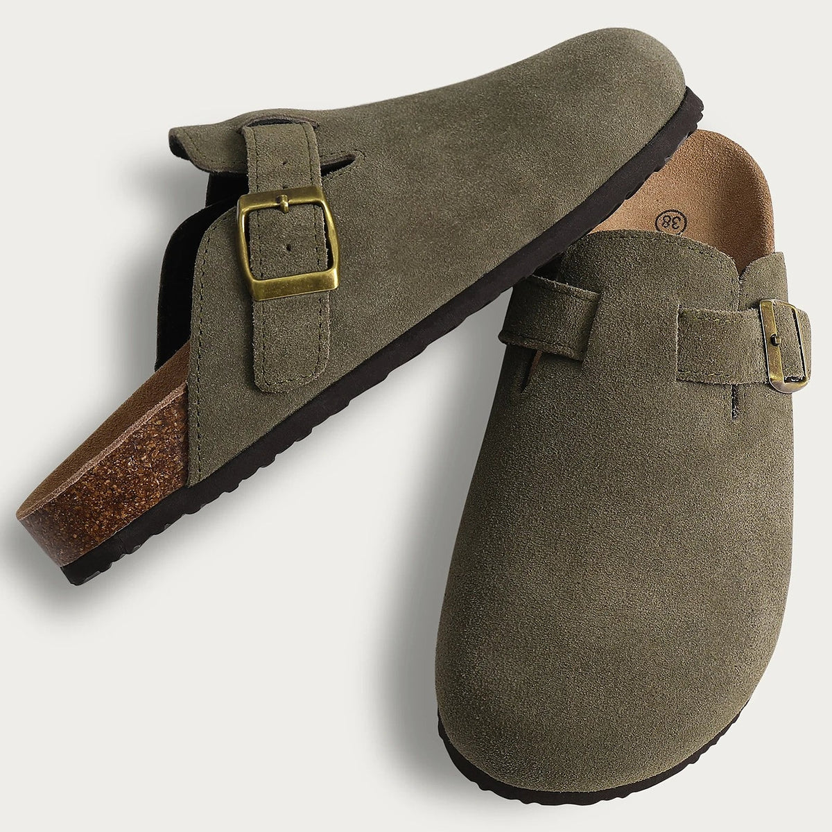 Women's Cork Footbed Buckle Clog Mules