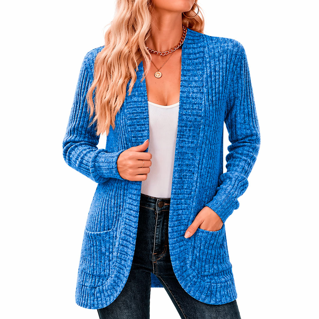 Damen Chenille Strickcardigan mit Taschen Jully