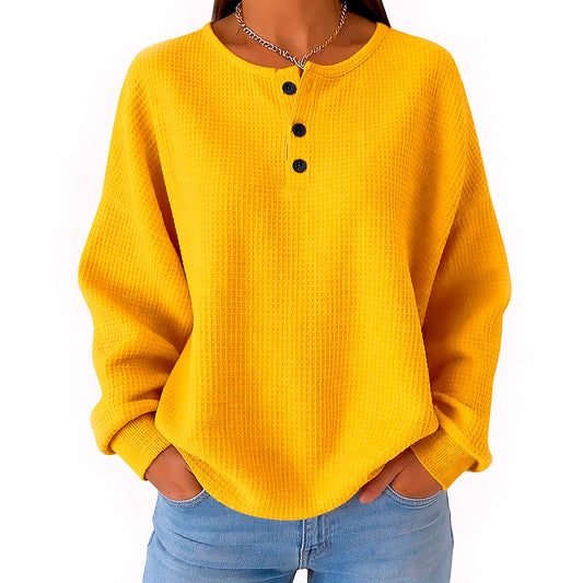 Damen Henley Sweatshirt mit Waffelstruktur Jully