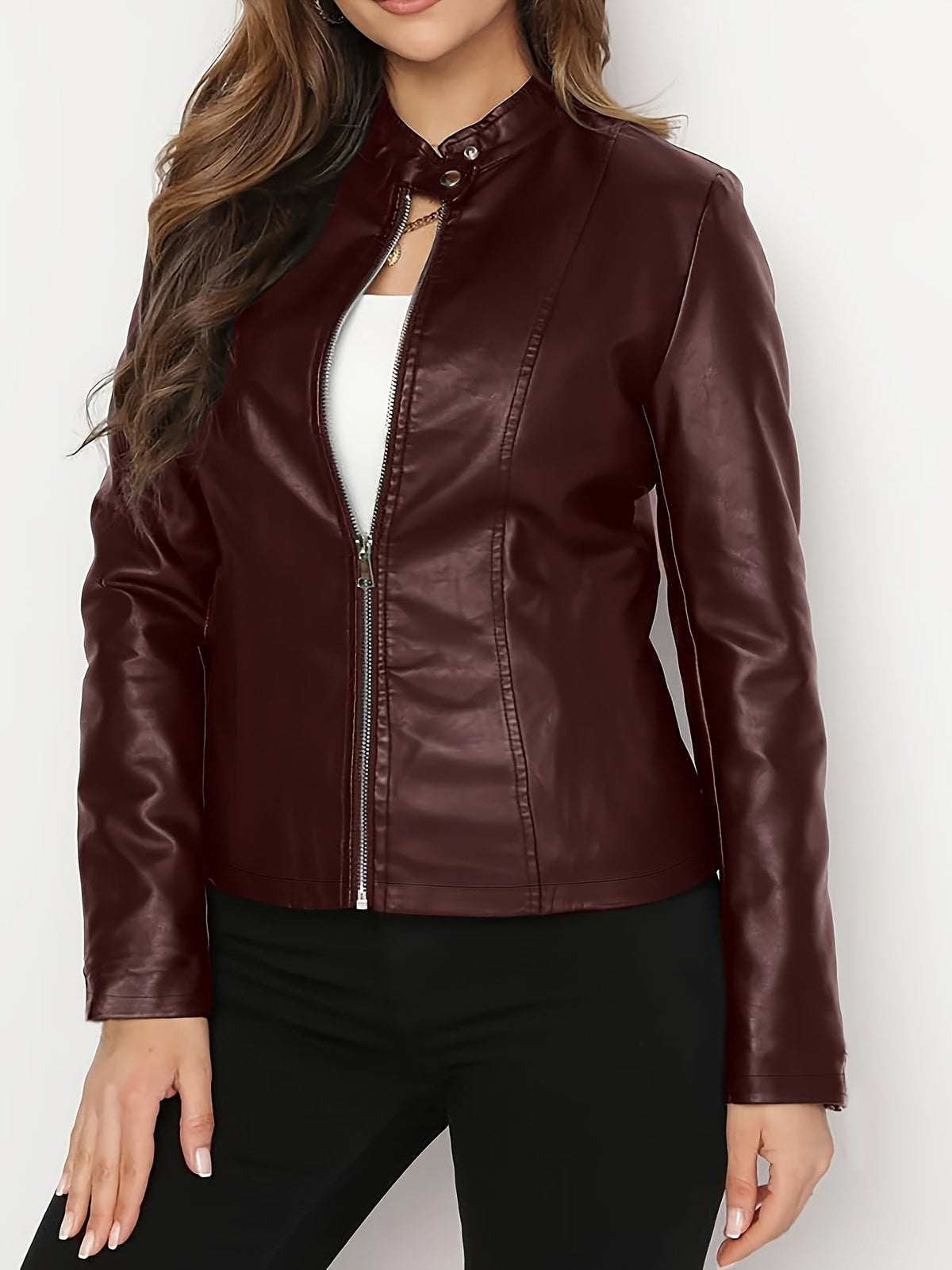 Women's Cropped Zip Up Moto Jacket