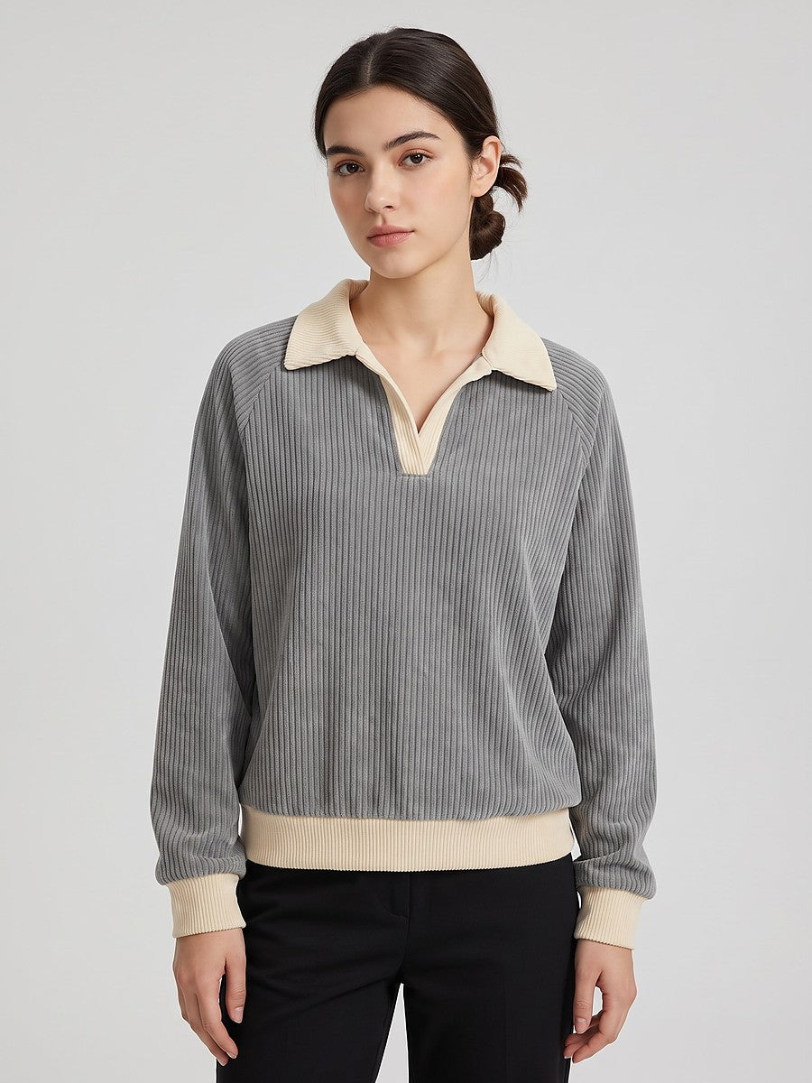 Women's Corduroy Collared Pullover Winter Sweatshirt