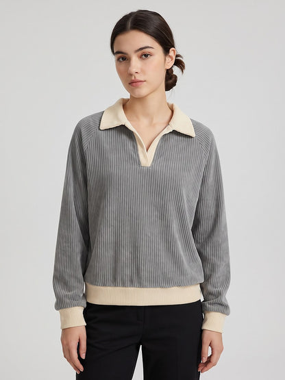 Women's Corduroy Collared Pullover Winter Sweatshirt