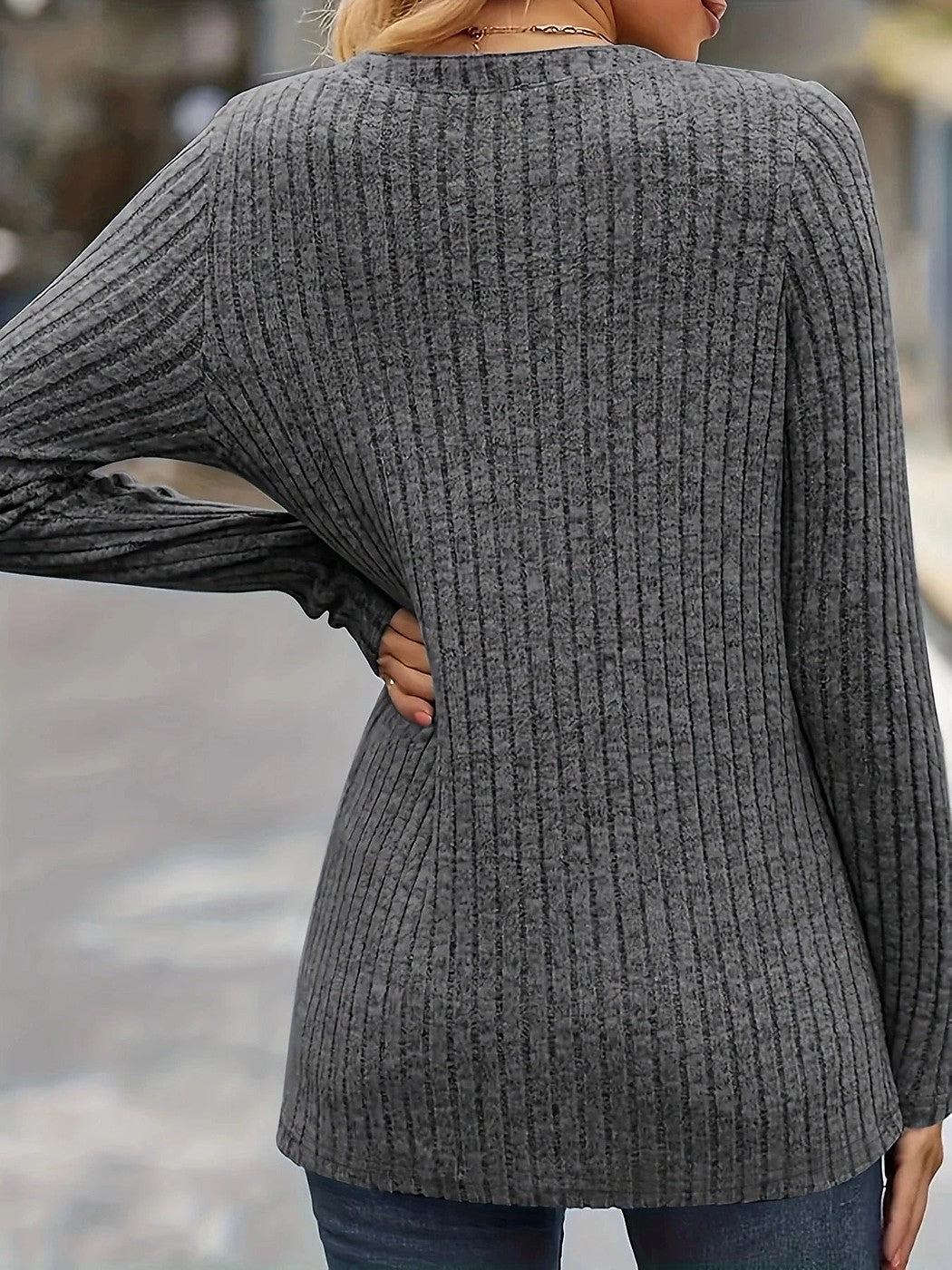 Women's Slim Fit Rib Knit Henley Top