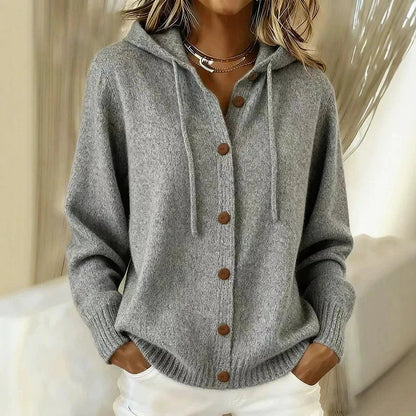Women's Hooded Button Front Cardigan Drawstring Pockets