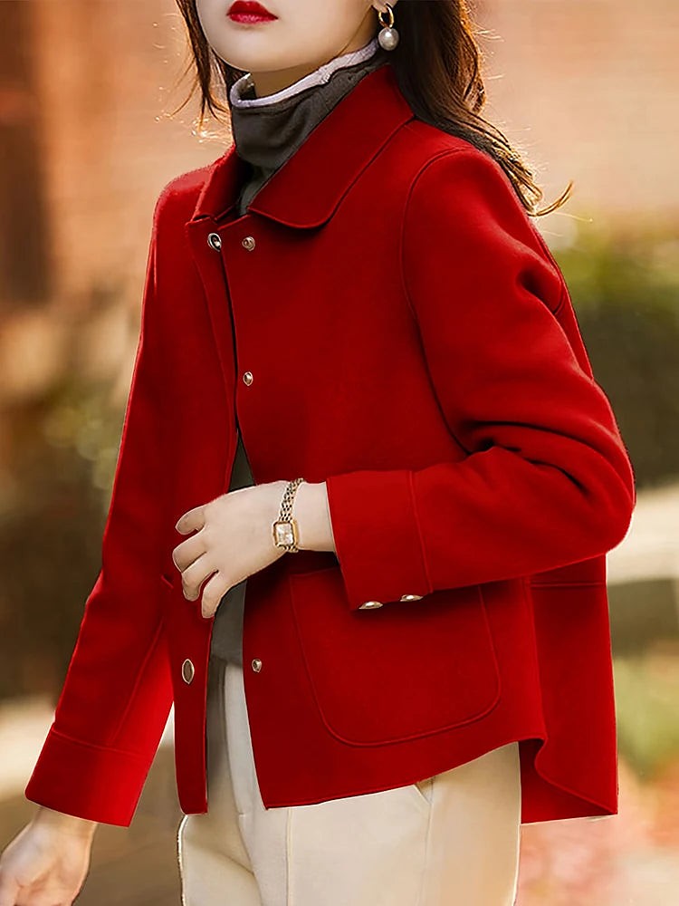 Women's Round Collar Patch Pocket Short Coat