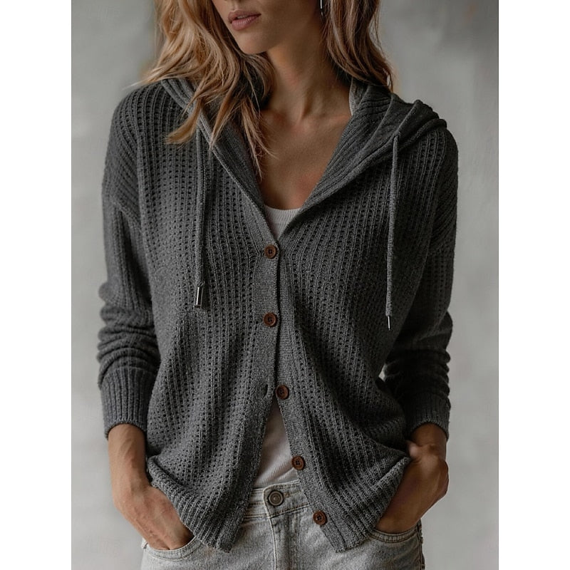 Women's Waffle Knit Hooded Button Shacket