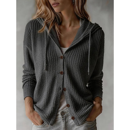Women's Waffle Knit Hooded Button Shacket