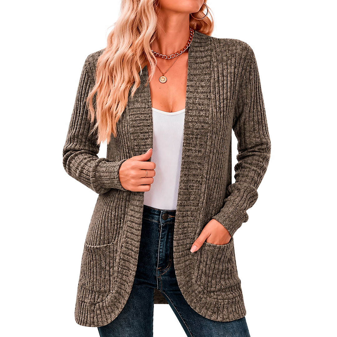 Damen Chenille Strickcardigan mit Taschen Jully