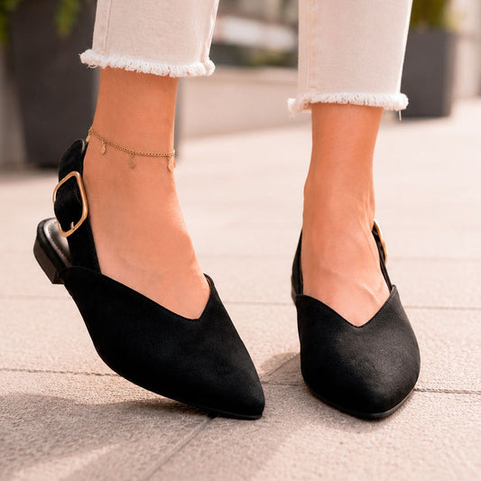 Damen Ballerinas mit spitzer Spitze und Fersenriemen Jully Schwarz
