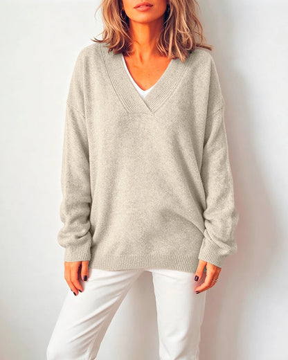 Women's Soft Knit Oversized V Neck Shoulder