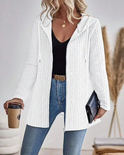 Women's Soft Knit Cable Knit Hooded Cardigan