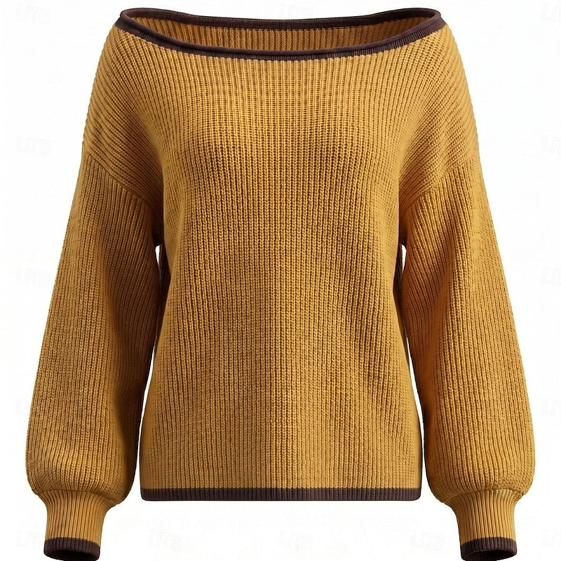 Women's Wide Neck Chunky Patchwork Sweater