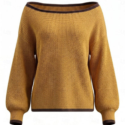 Women's Wide Neck Chunky Patchwork Sweater