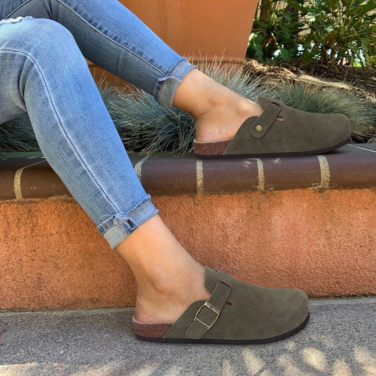 Women's Cork Footbed Buckle Clog Mules