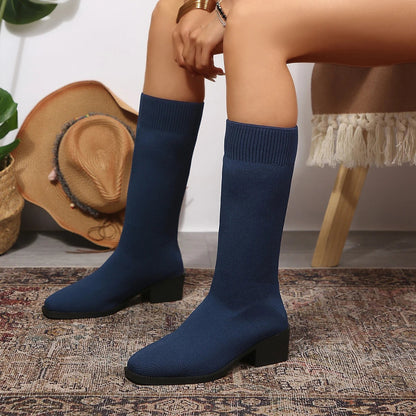 Women's Snug Fit Pull On Knee Boots