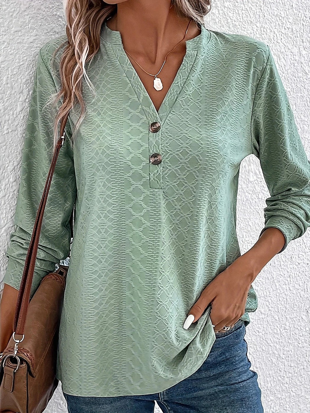 Women's Notch Neck Top Diamond Jacquard Knit