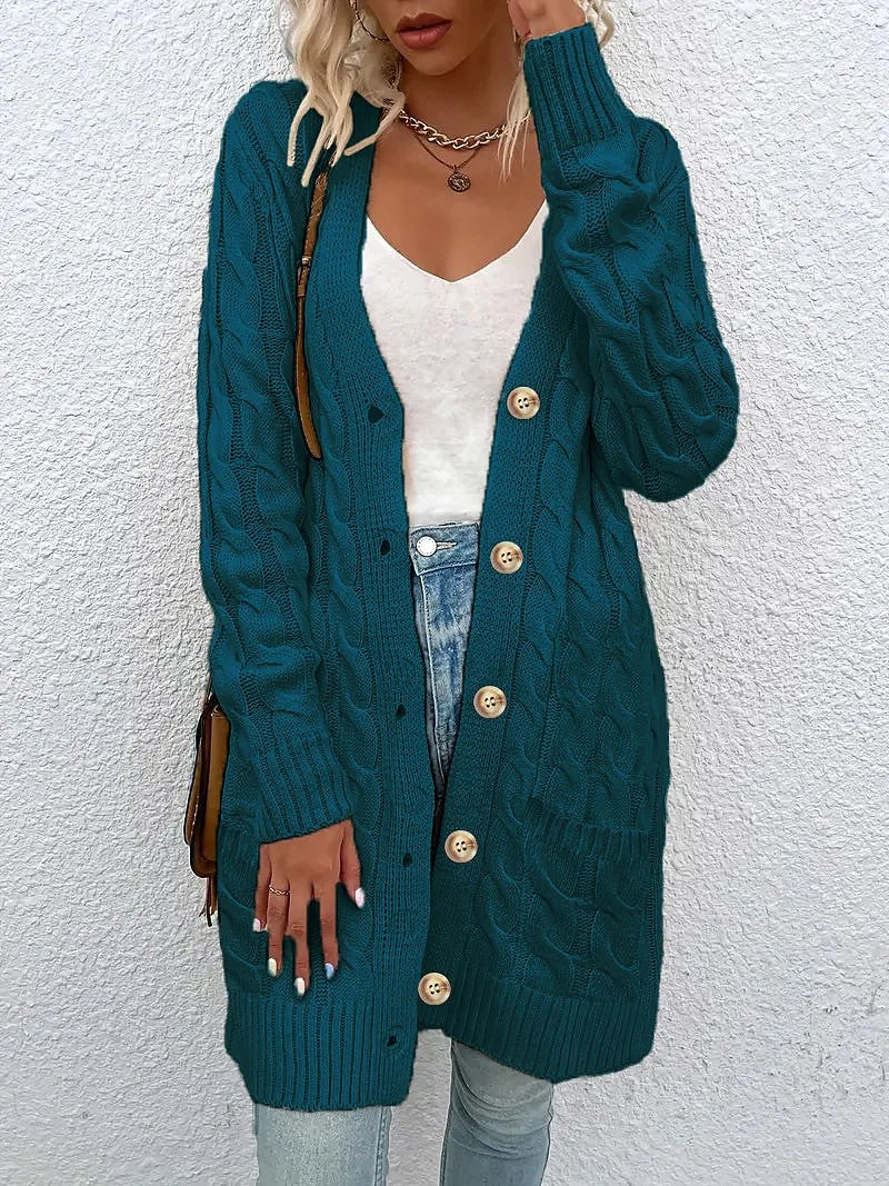 Women's Longline Cable Knit Cardigan Button Front