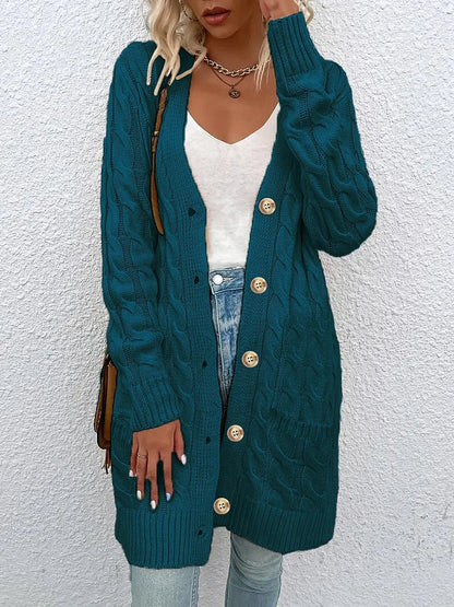 Women's Longline Cable Knit Cardigan Button Front