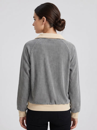 Women's Corduroy Collared Pullover Winter Sweatshirt
