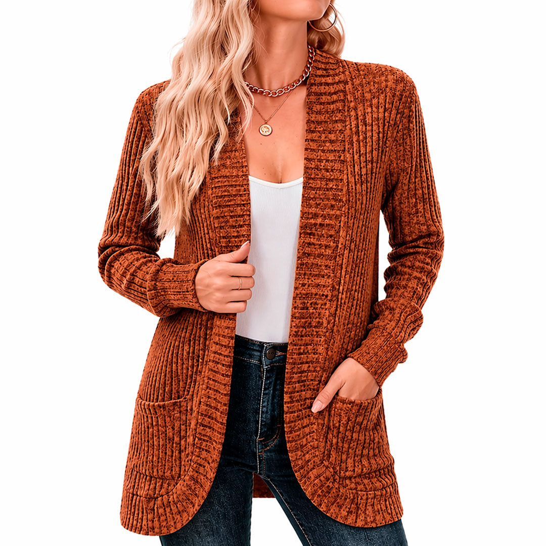 Damen Chenille Strickcardigan mit Taschen Jully