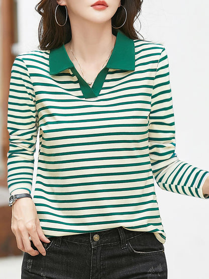 Women's Striped Rugby Shirt Contrast Collar