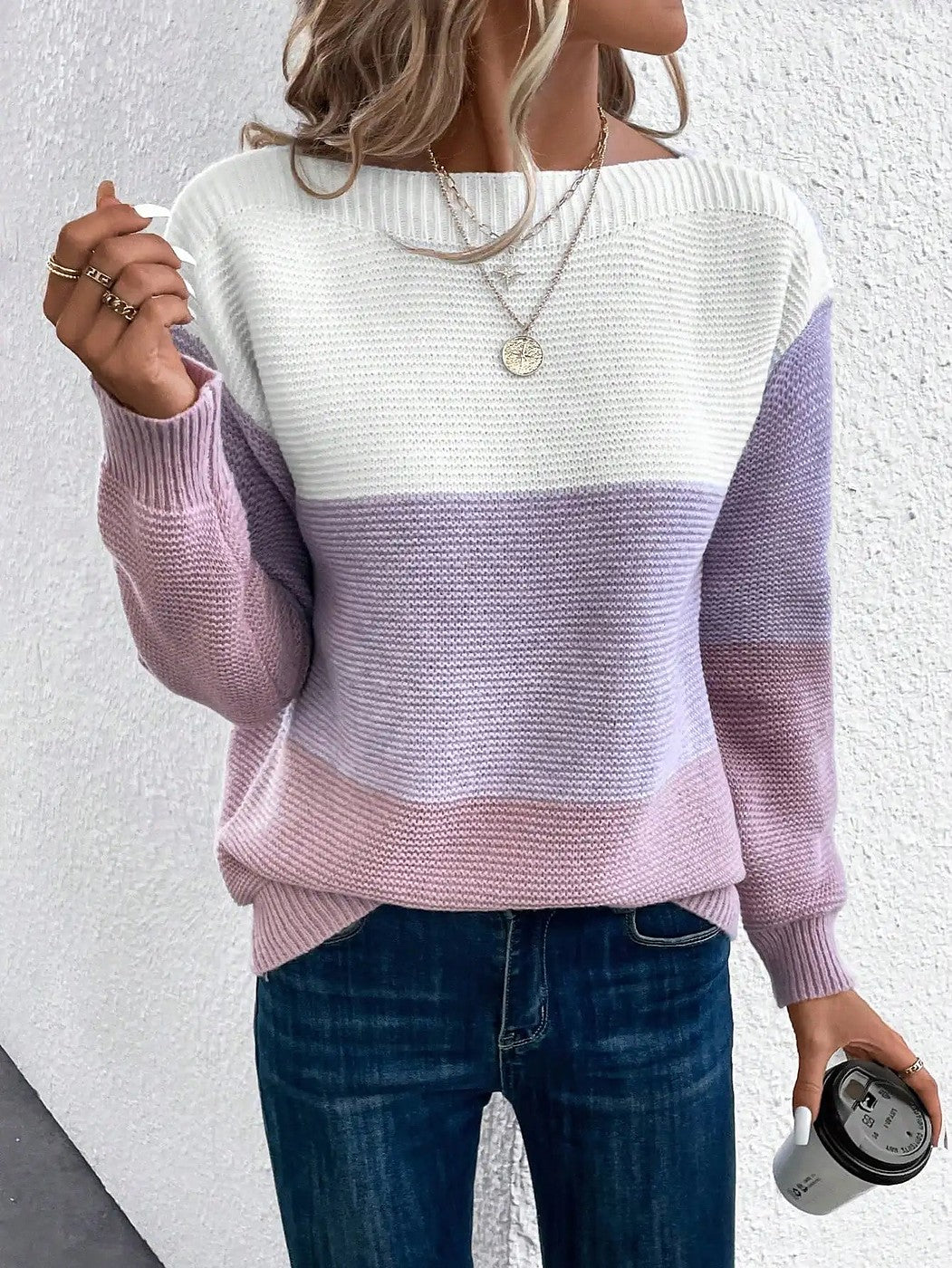 Women's Wide Stripe Off Shoulder Pullover