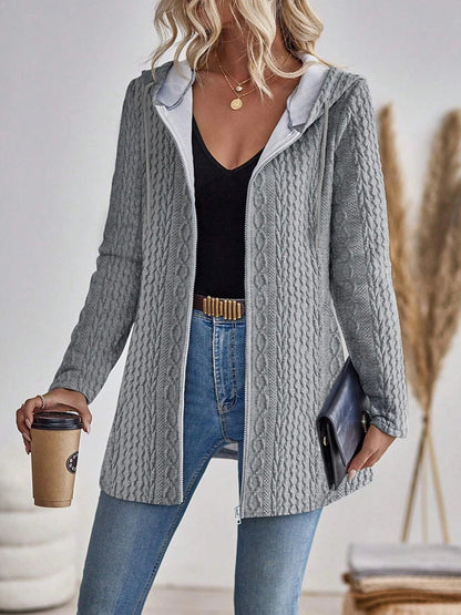 Women's Soft Knit Cable Knit Hooded Cardigan