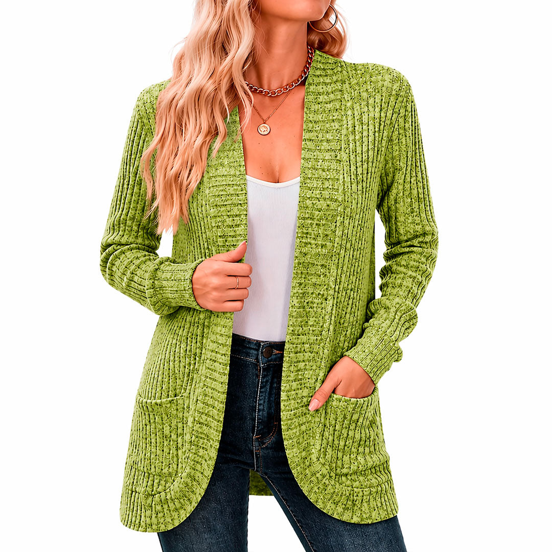 Damen Chenille Strickcardigan mit Taschen Jully
