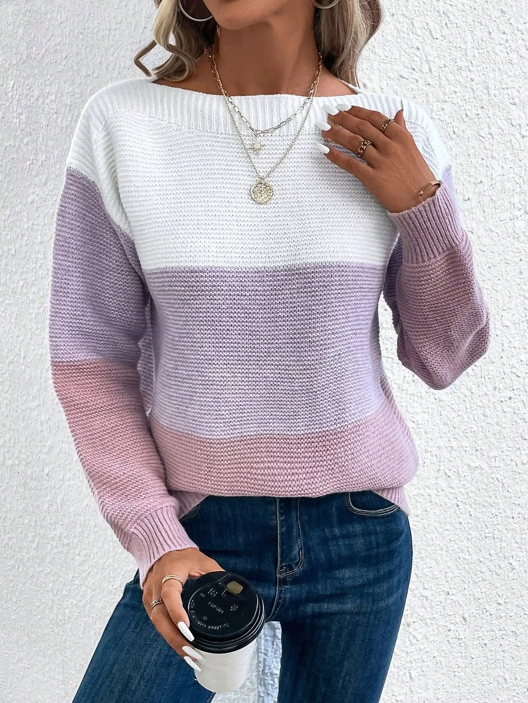 Women's Wide Stripe Off Shoulder Pullover