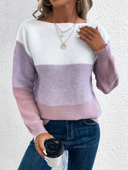 Women's Wide Stripe Off Shoulder Pullover