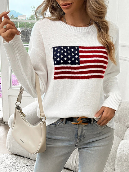 Women's American Flag Intarsia Knit Pullover