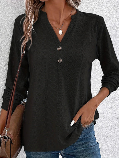 Women's Notch Neck Top Diamond Jacquard Knit