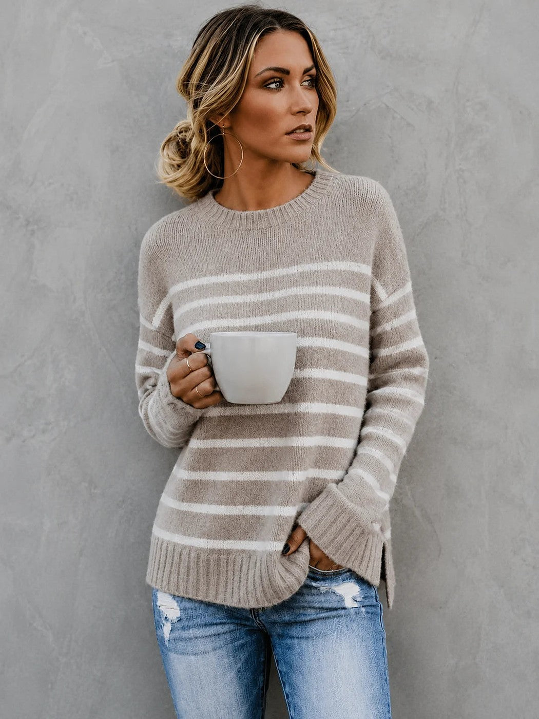 Women's Soft Knit Wide Stripe Sweater Hem