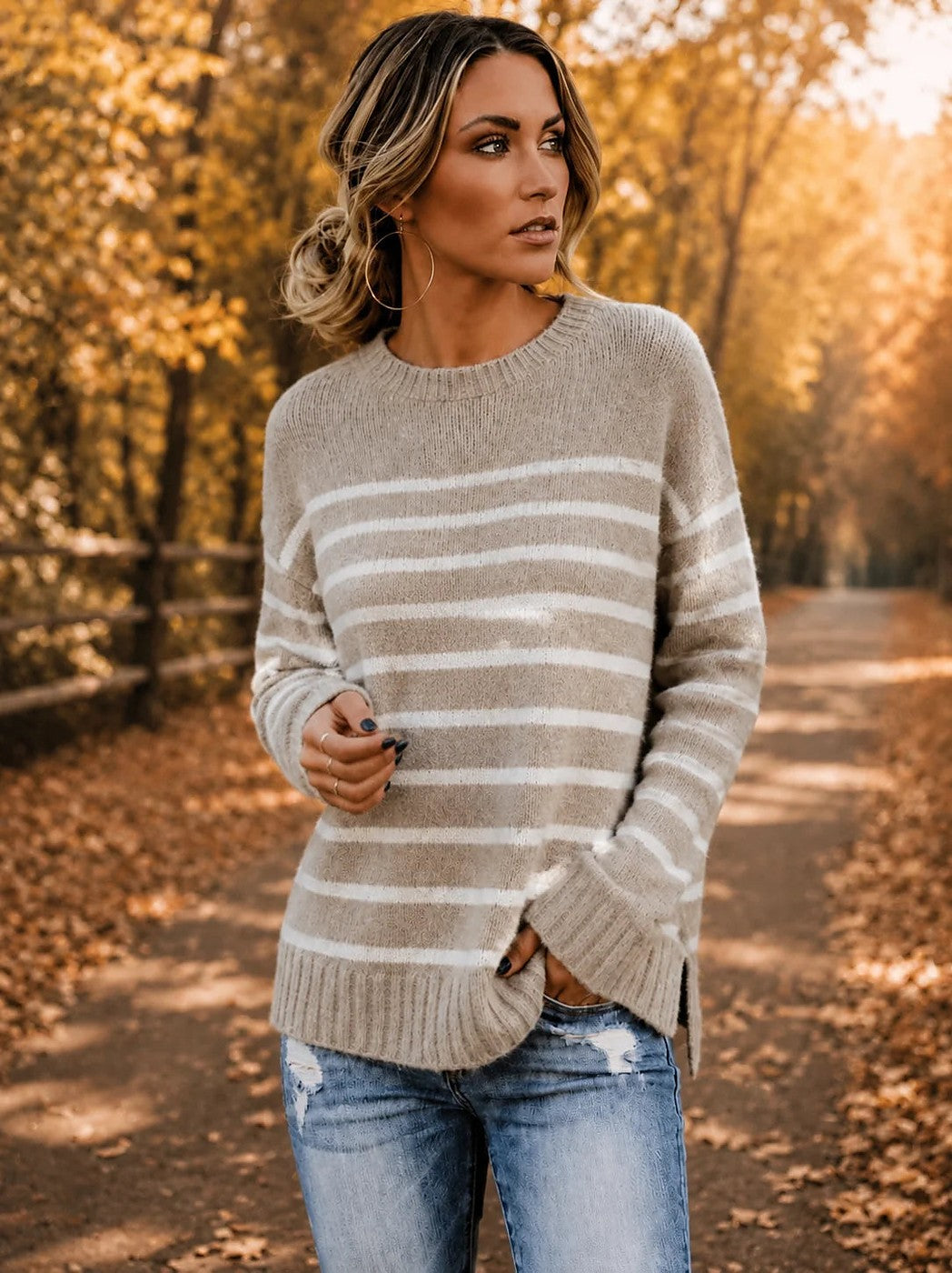 Women's Soft Knit Wide Stripe Sweater Hem