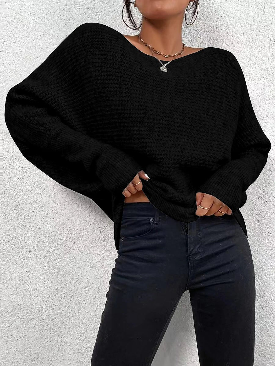 Women's Batwing Sweater Wide Neck Asymmetric Hem