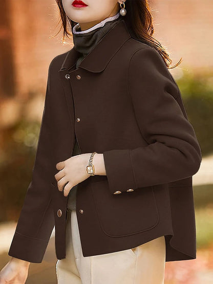 Women's Round Collar Patch Pocket Short Coat