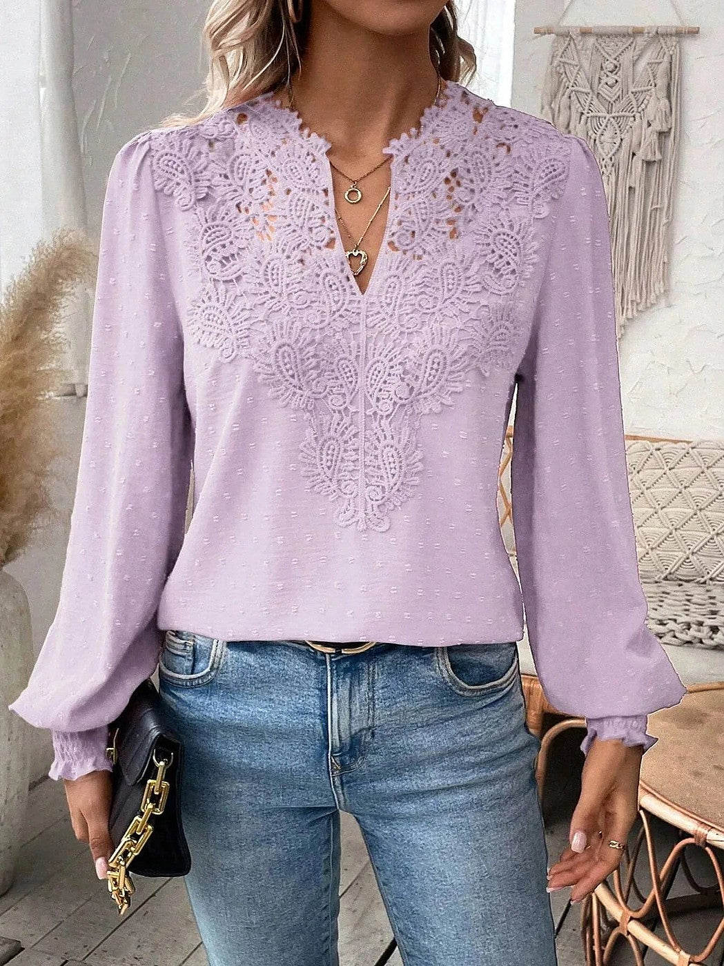 Women's Soft Knit Swiss Dot Puff Blouse